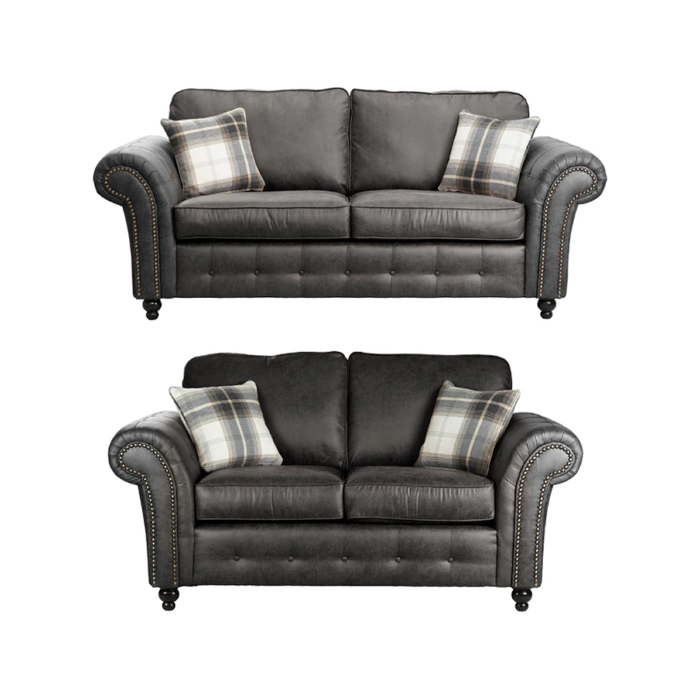 Oakland Suede Sofa 3+2 Seater Fabric Sofa in Charcoal Black